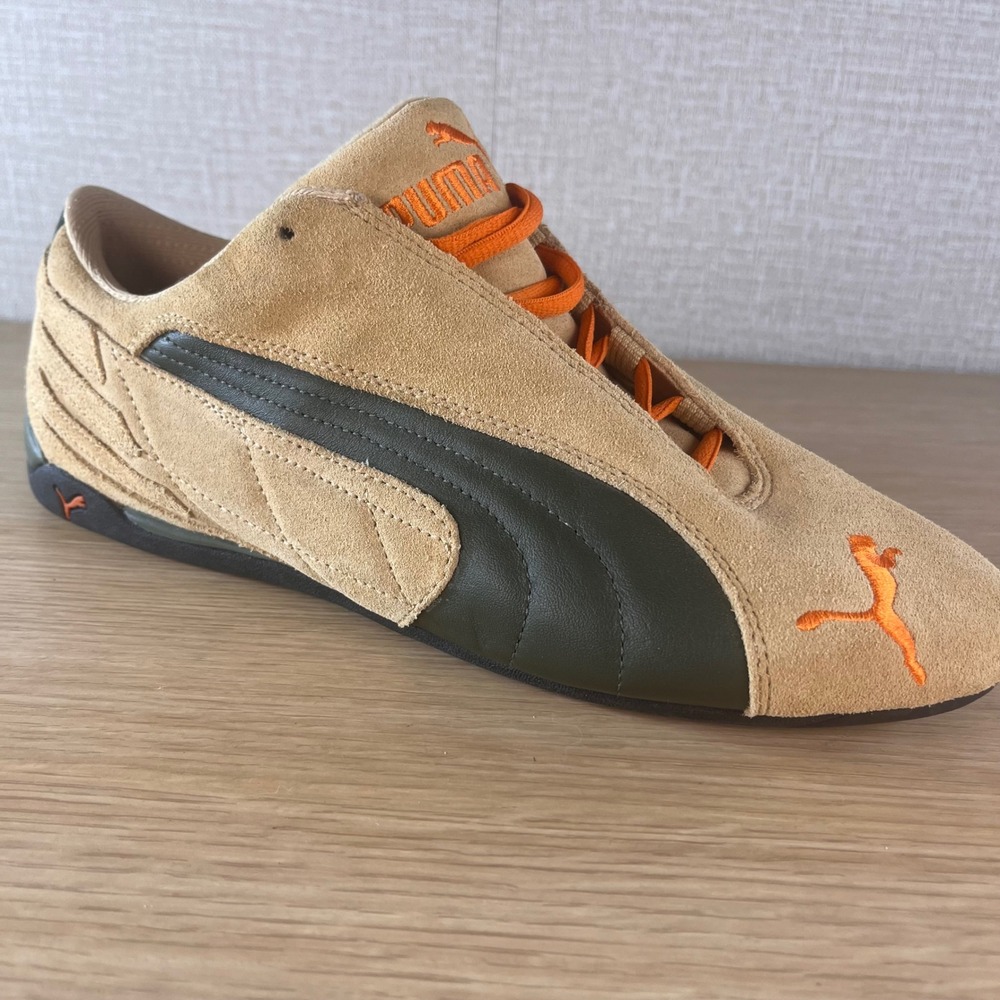NWT PUMA Speed Cat Tan Suede Olive Green Orange Motorsport Shoes Mens 10.5